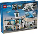Achterkant van de LEGO City Luchthaven met Vliegtuig (60502) doos met diverse afbeeldingen.