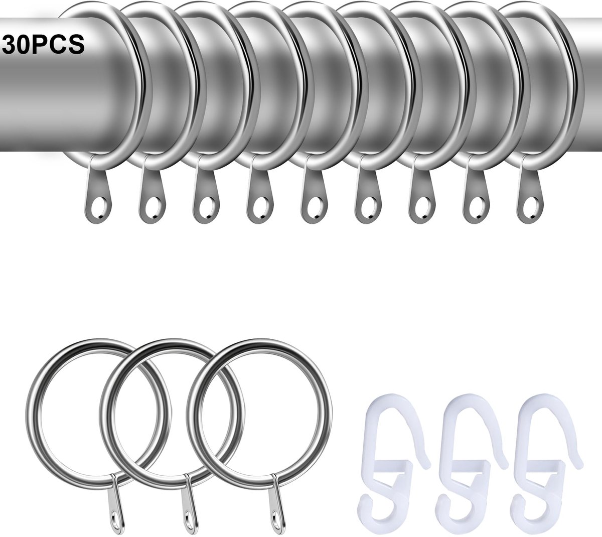 Dailygoods - Retro Metalen Gordijnringen - 30 stuks, 32 mm Zilver voor Transparante Gordijnen