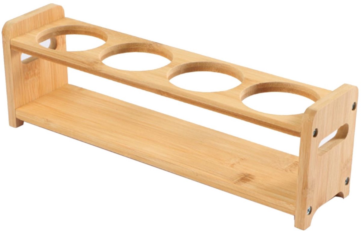 Dailygoods - Houten Keukenorganizer voor Olieflessen - 4 Ronde Slots met Antislipmat