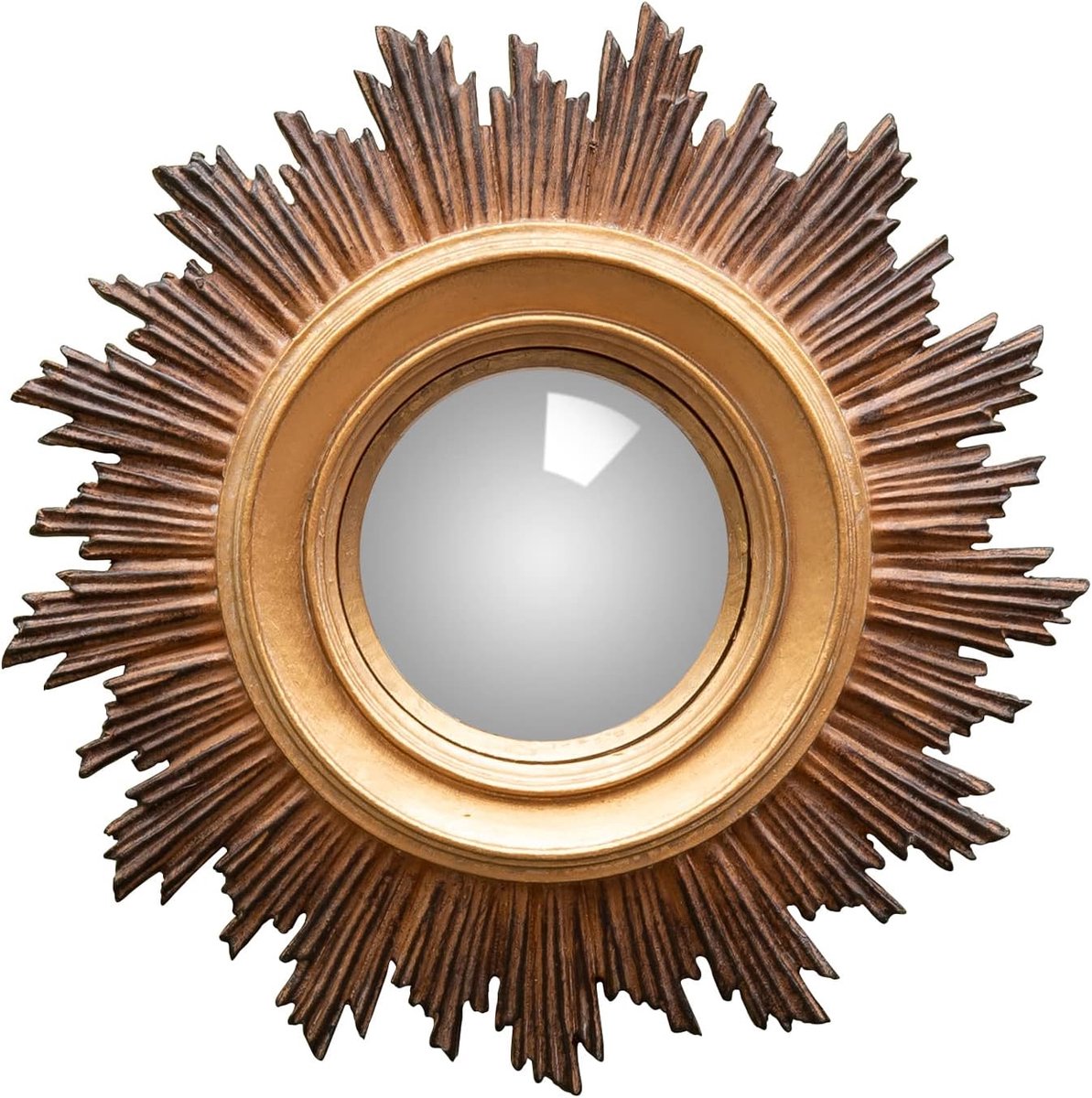 SnelShoppen - Ronde Convex Spiegel - Kleine Ex Voto Zonnevorm - Goudkleurig - Ideaal voor Wanddecoratie, Curiositeiten Kabinet, Thuis, en Feesten