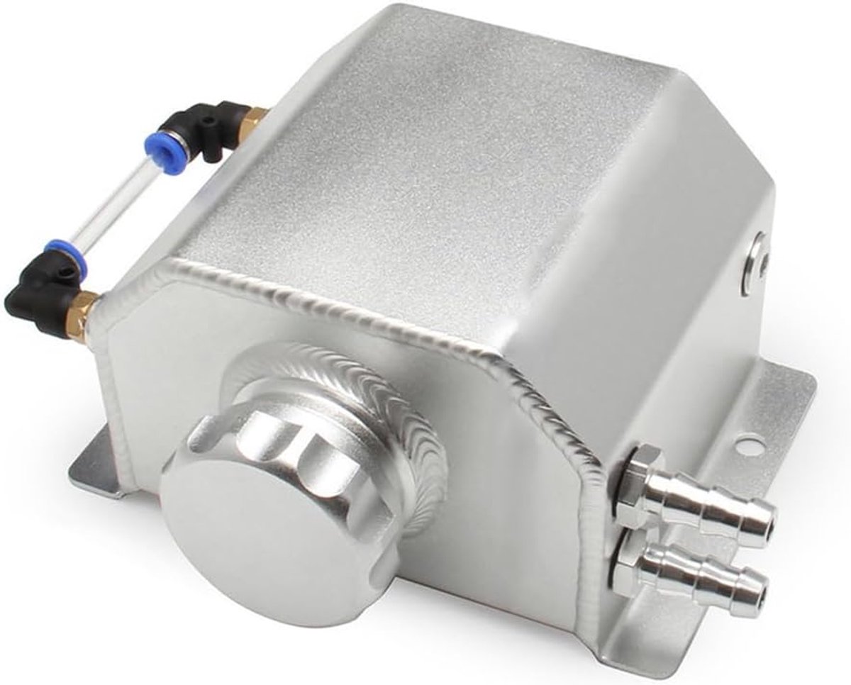 SnelShoppen - Aluminium Koelvloeistof Reservoir 2 Liter - Universele Olie Vent Container met Afvoerstop - Perfect voor Auto en Motor