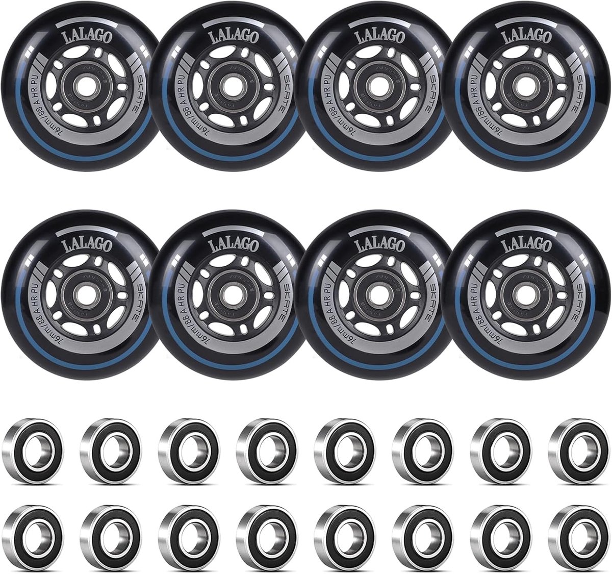 SnelShoppen Set van 8 Inline Skate Wielen 76 mm 88A met ABEC 9 Lagers voor Binnen- en Buitengebruik Snelle Hoogwaardige Skate Wielen voor Training