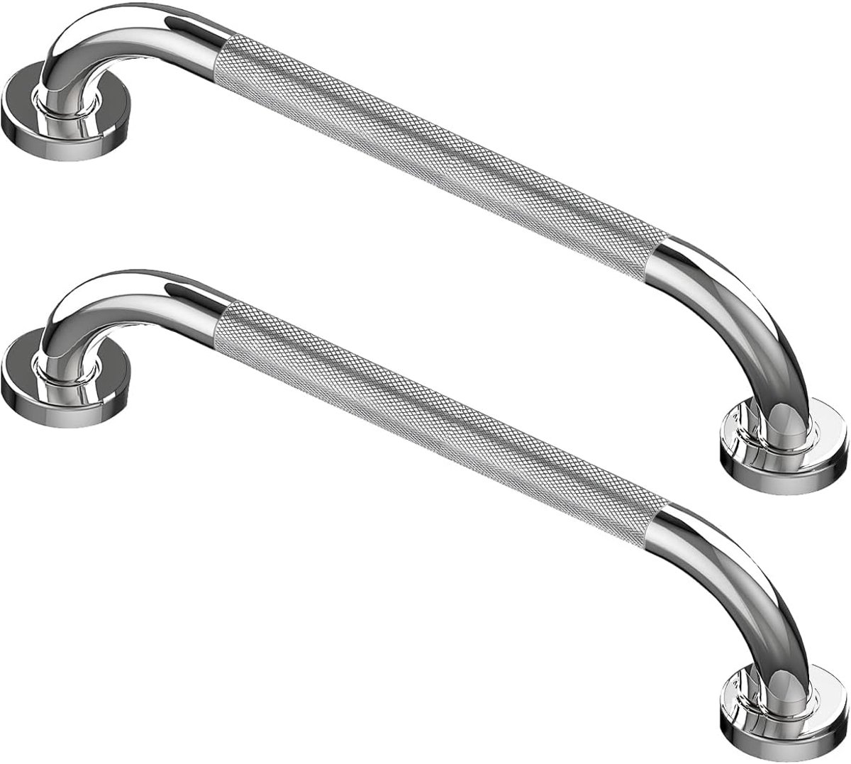 SnelShoppen - 2 stuks Badhandgrepen voor Ouderen met 40 cm Chroom Geplateerd RVS, Antislip Patroon, Veiligheidshandgrepen voor Douche en Bad