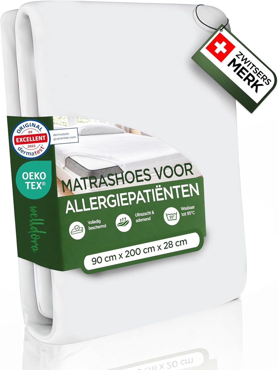 SnelShoppen - Welldora Matrasbeschermer 90x200x28 cm | Premium Anti-Mijt Bescherming | Allergievriendelijk | Rits Matrascover | Hypoallergene Bedtexti