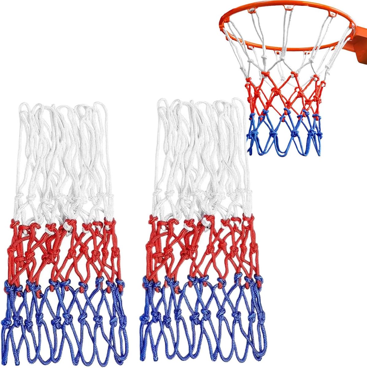 SnelShoppen - Pack van 2 Weerbestendige Nylon Basketball Netten - Standaard Maat voor Binnen en Buiten - Duurzaam en Schokbestendig - Perfect voor Out