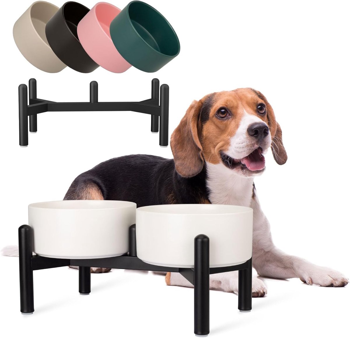 SnelShoppen - Verhoogde Hondenvoerbak Set - Dubbele Voer- en Waterbakken met RVS Stand - Voor Kleine en Middelgrote Honden - 2 Koppen (28,75 fl oz) -