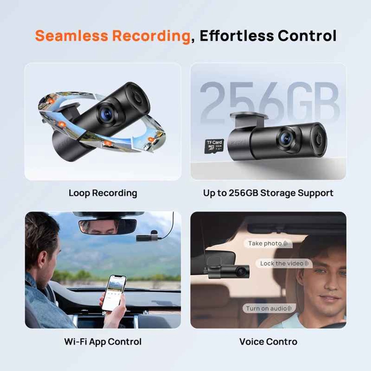 Casa Living Auto Dashcam - 2K QHD 1440P Dashcam - 143° Groothoeklens - Nachtzicht & Wifi - Spraakbesturing M310 Plus - Zwart