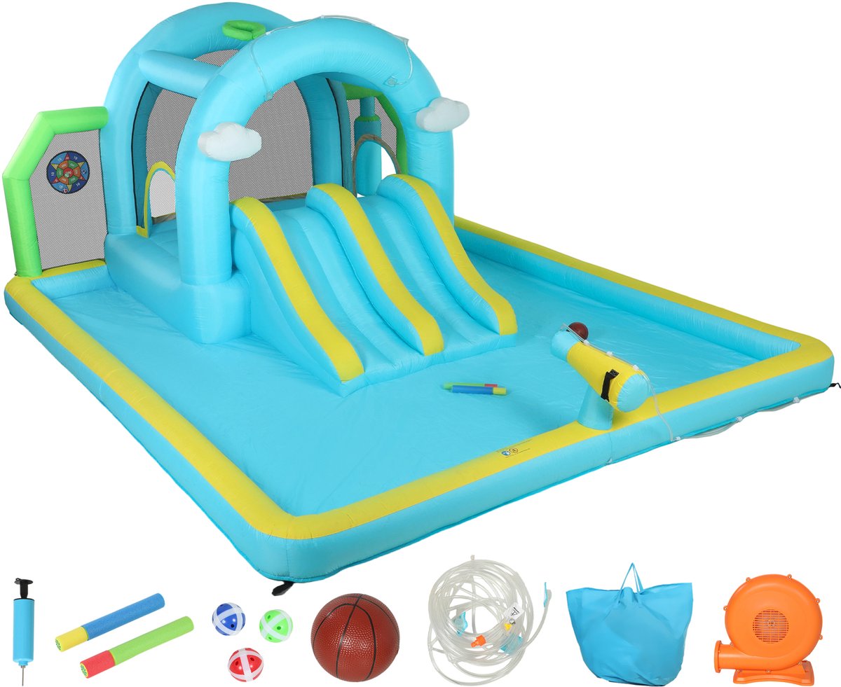 TEKROA® Opblaasbaar Springkasteel Waterpark 7-in-1 Springkasteel met Blower - 2 Glijbanen, Zwembad & Trampoline - 426x360x198 cm