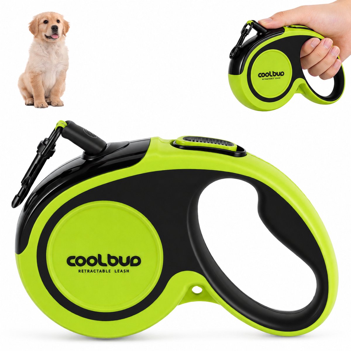 Automatische Hondenriem L - Lemonmax Rollijn, Uitrolbare Hondenlijn en Retractable Leash 5 m met Remknop, 360° Anti-klit en Zinklegering Haak - Groen