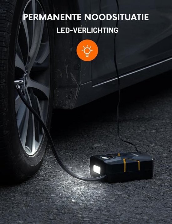 Thuys - 12V Elektrische Bandenpomp - 150 PSI Luchtcompressor - Digitaal Display - Auto Stop - 100W - LED Verlichting - Voor Auto - Motor - Fiets & Ballen — afbeelding 2