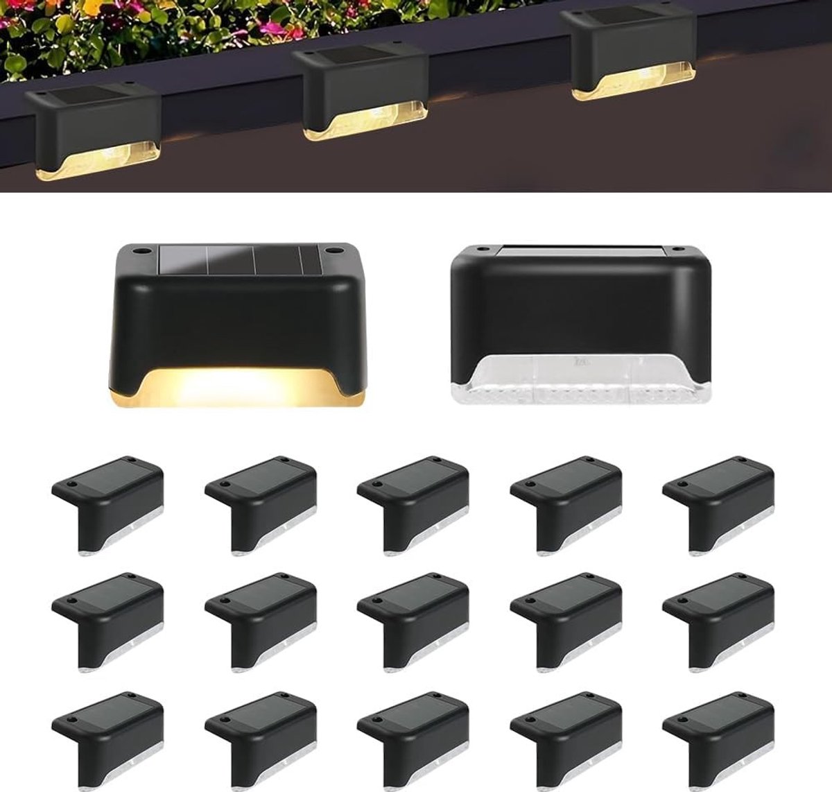 Zonnelampen voor Buiten - Zwarte LED Verlichting - Waterdicht - Warm Wit Licht - Voor Tuin en Terras