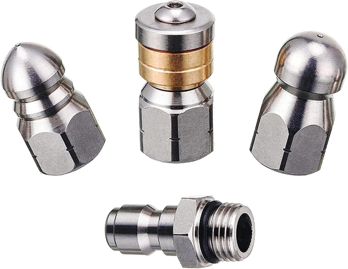 Afvoerreiniger Mondstukken - Riolering Spuitkoppen - Verstoppingen Verwijderen - Hittebestendig Staal - 4 Stuks - Zilver