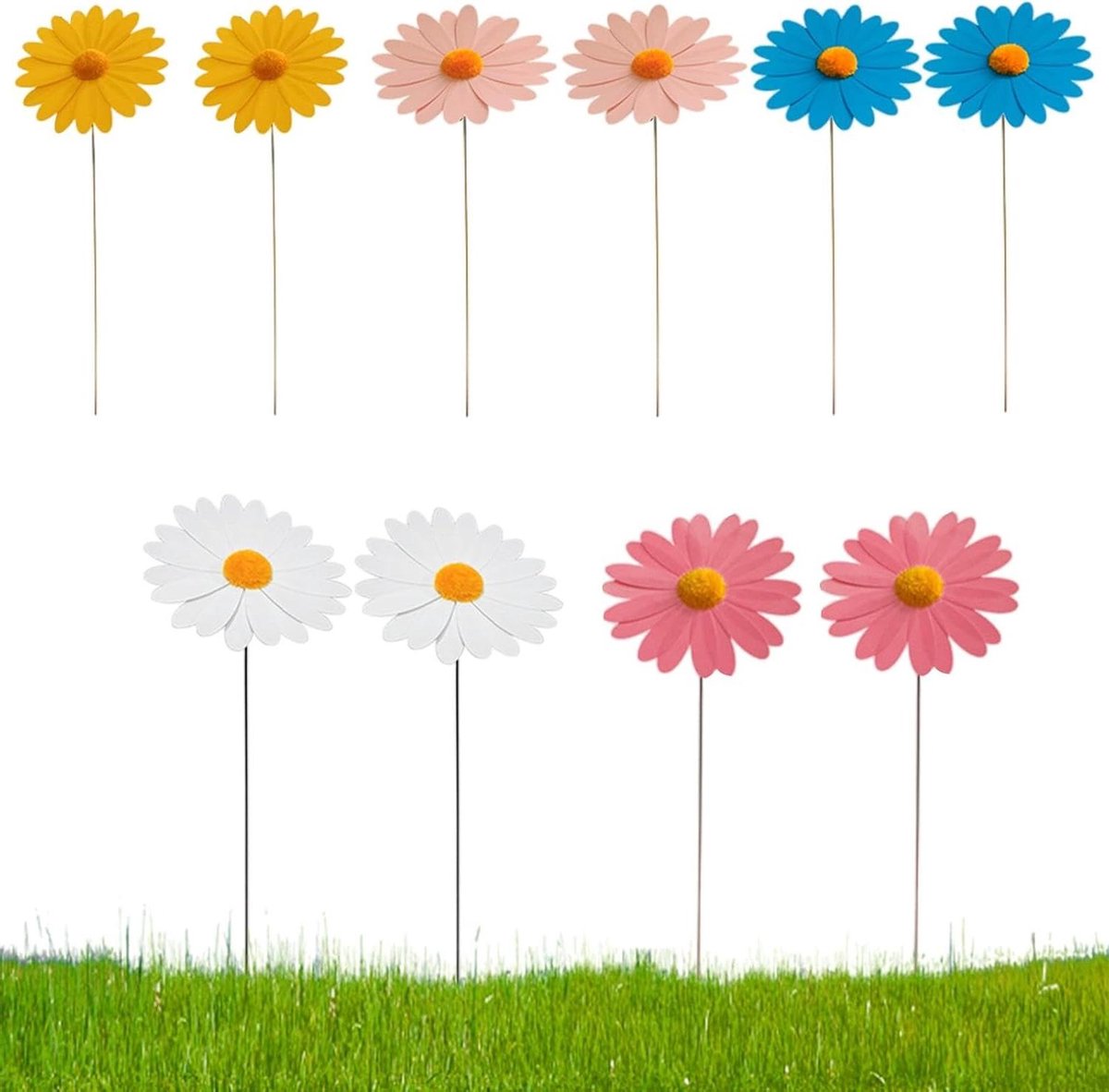 Madeliefjes Tuinsteker - Bloem Decoratie - Tuin Verfraaien - Weerbestendig PVC - 10 Stuks - Multicolor