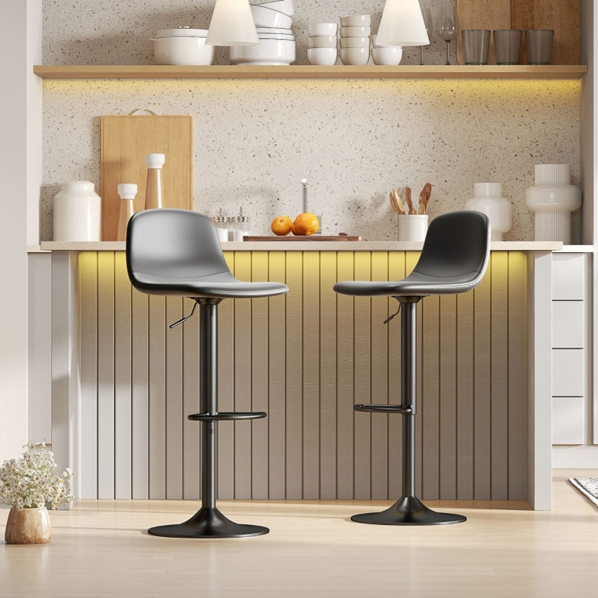 COVREO Barkruk set van 2 40,5 x 104 cm zwart kunstleer met rugleuning en verstelbare zithoogte