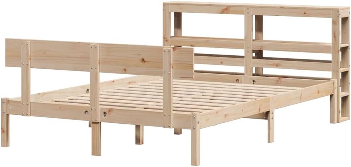 Bedframe met hoofdbord - Eenpersoonsbed Hout - Comfortabel Slapen - Hoofdbord met schappen - 120x200 cm - Naturel