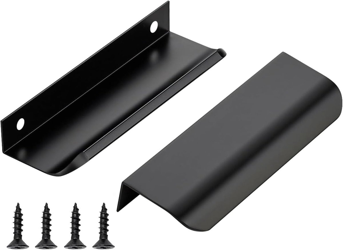 Set van 2 verborgen handgrepen van aluminiumlegering voor keuken, kast en lade - Zwart, 120 mm