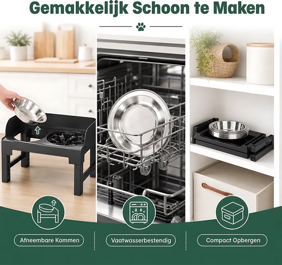 Eenvoudig te reinigen, vaatwasmachinebestendige en compact op te bergen hondenvoerbak. Inklapbaar ontwerp.
