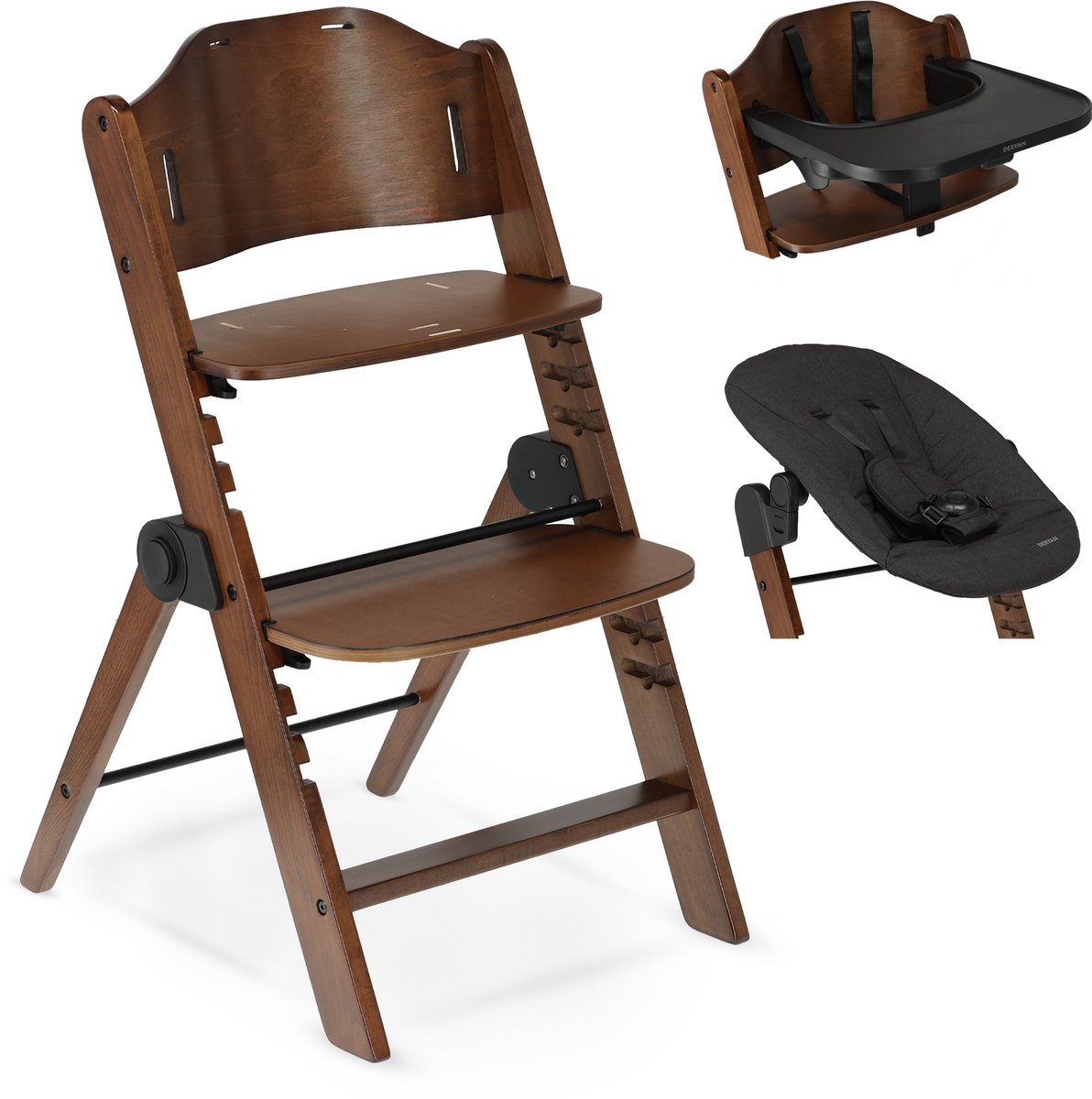 Deryan Odin Luxe Kinderstoel met Bouncer - Donkerbruin/Donkergrijs