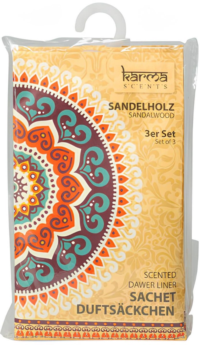 Home & Styling Geurzakjes Sandelhout geur - set 3x stuks - met ophanghaak - geurkaartjes/luchtverfrisser - kasthangers