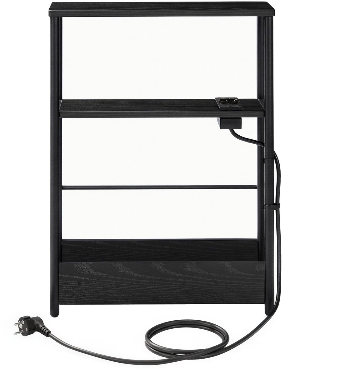 VASAGLE - Bijzettafel - Bijzettafeltjes Woonkamer - Smalle Bijzettafel met Oplaadfunctie - 3 Planken - Tijdschriftenhouder