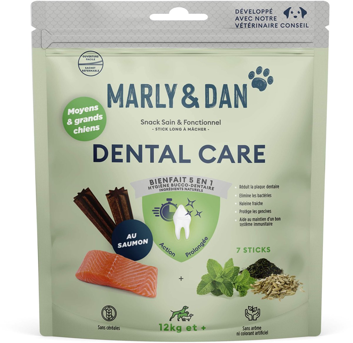 Marly & Dan Dental Care Zalm- en Groene Thee Kauwsticks voor Honden, 7 Sticks - Kleine Rassen