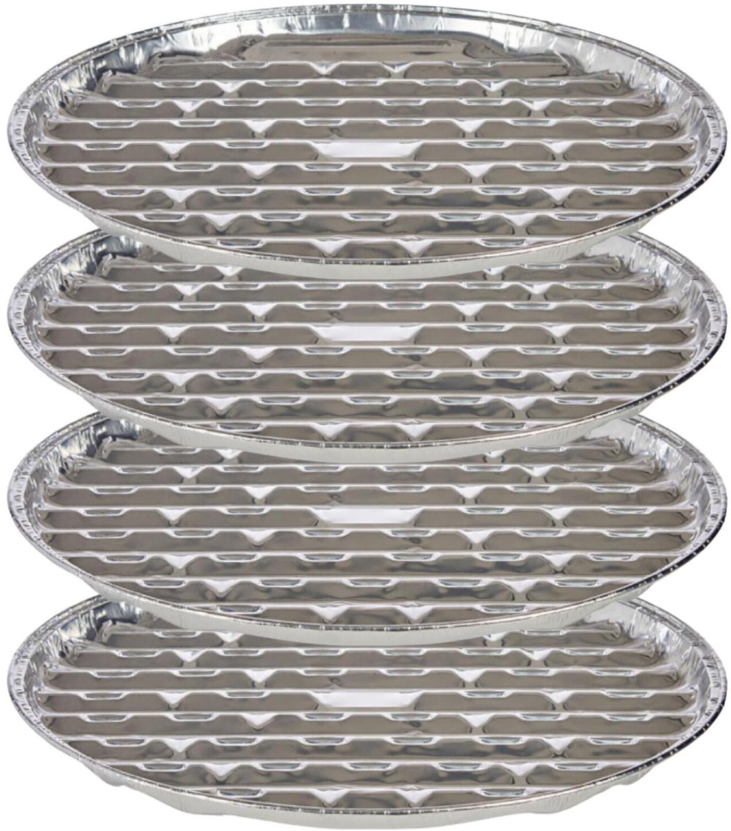 Kinvara BBQ/barbecue rooster grill - aluminium trays - 16x - open structuur - D32 cm - wegwerp - zilver