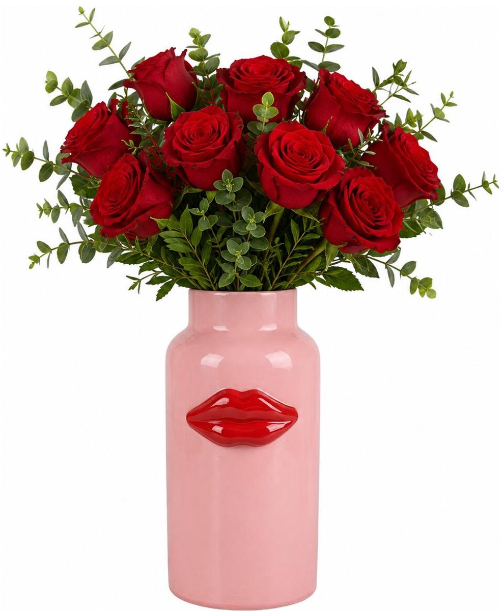Urban Living vaas Lips - D11 x H25 cm - Keramiek - roze / rood - lippen bloemenvaas