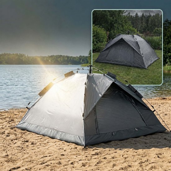 campingtent - 200x135x200 cm - grijs - voor 2 personen — afbeelding 2