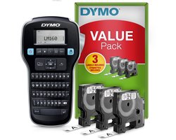 DYMO LabelManager 160 Labelprinter startpakket | Handheld Label Maker Machine | met 3 rollen Dymo D1 labeltape AZERTY-toetsenbord | Ideaal voor kantoor of thuis