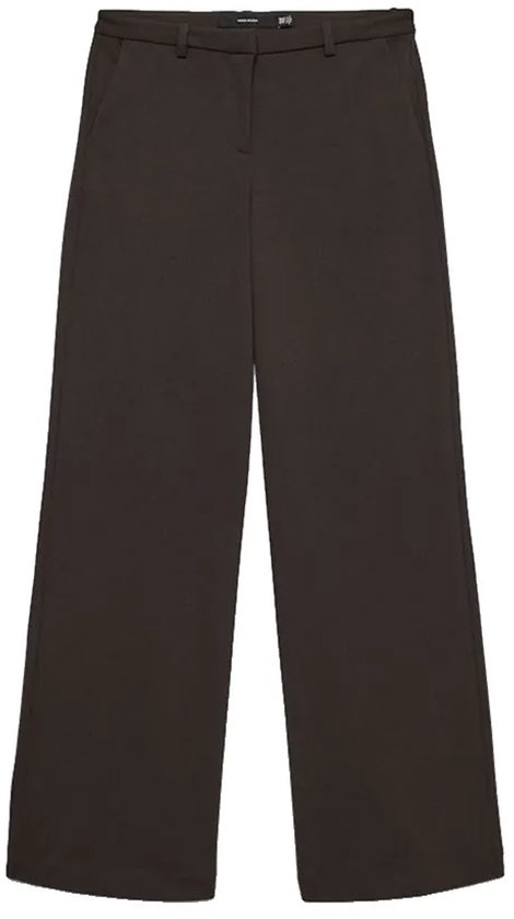 Donkerbruine wijde broek met ceintuur en plooien.