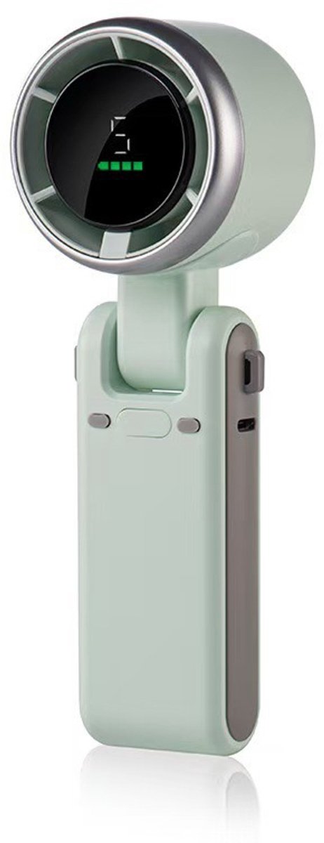 Draagbare mini-turboventilator, oplaadbare reisventilator via USB, 5 windsnelheden, 15.000 toeren per minuut, tot 10 uur batterijduur, opvouwbaar voor gebruik in de hand, om de nek of op het bureau, stille 3-in-1 koelventilator (groen).