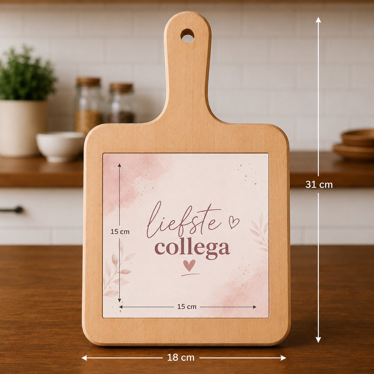 Kaasplank Liefste Collega – Met Keramische Tegel 15 x 15 cm – Houten Serveerplank 18 x 31 cm – Cadeau voor Collega
