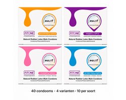 condooms 40 stuks – condooms mix pack 4 varianten – naturel, extra dun, ribbels en noppen – condooms met glijmiddel – condooms 52 mm – FiTONE