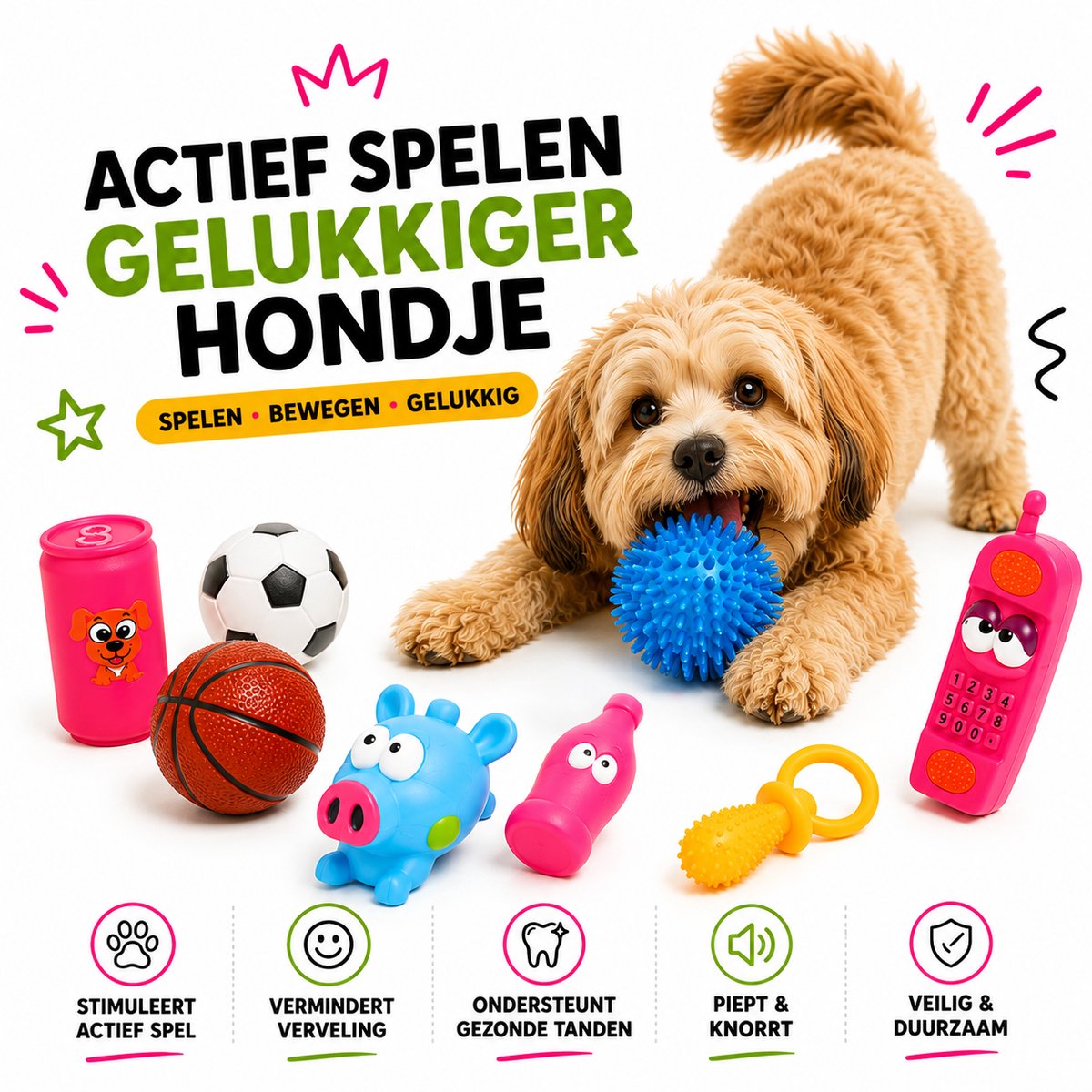 Hondenspeelgoed Set – Bark Buddies – 9-delig – Puppy Speelgoed – Kauw- en Piepspeeltjes thumbnail 4