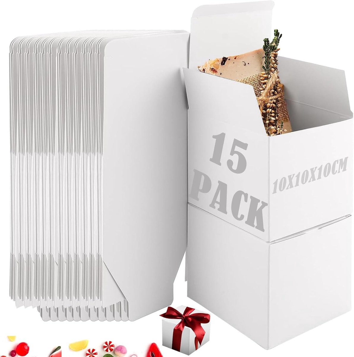 Kraft Papieren Cadeau Dozen Set van 15 Stuks, Ideaal voor Sieraden, Verjaardagen en Feestdagen, 10x10x10cm met Deksel in Wit