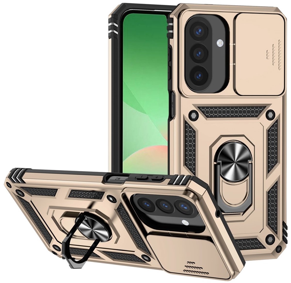 Coverup Hoesje - Geschikt voor Samsung Galaxy A27 Hoesje - Coverup Armor Ring Kickstand Back Cover met Camera Shield - Goud