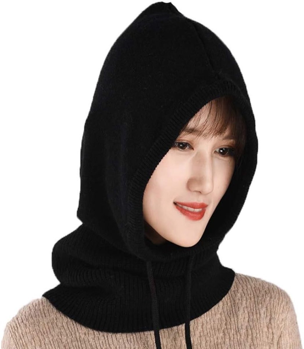 Dames Balaclava, Wintermuts van Kasjmier, Gebreide Ski Masker voor Buitenactiviteiten, Zwart, One Size, Warm en Comfortabel