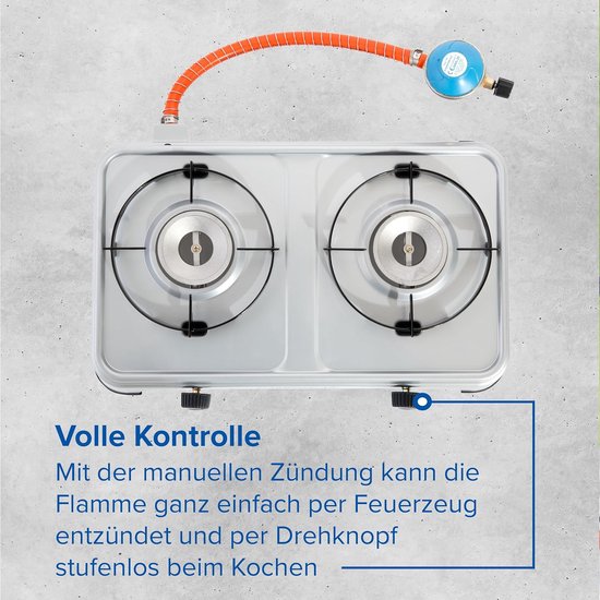 2-Pits Camping Gaskooktoestel - 3600 Watt - Traploos Verstelbaar - Met Slang en Regelaar - CV 470 Plus — afbeelding 2