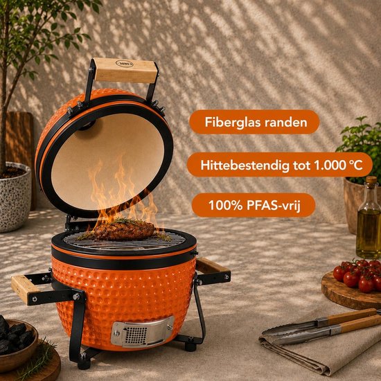 Barero Kamado BBQ - 13 Inch Houtskool Barbecue - Inclusief Onderstel - Egg met Accessoires - Oranje - PFAS-vrij — afbeelding 4