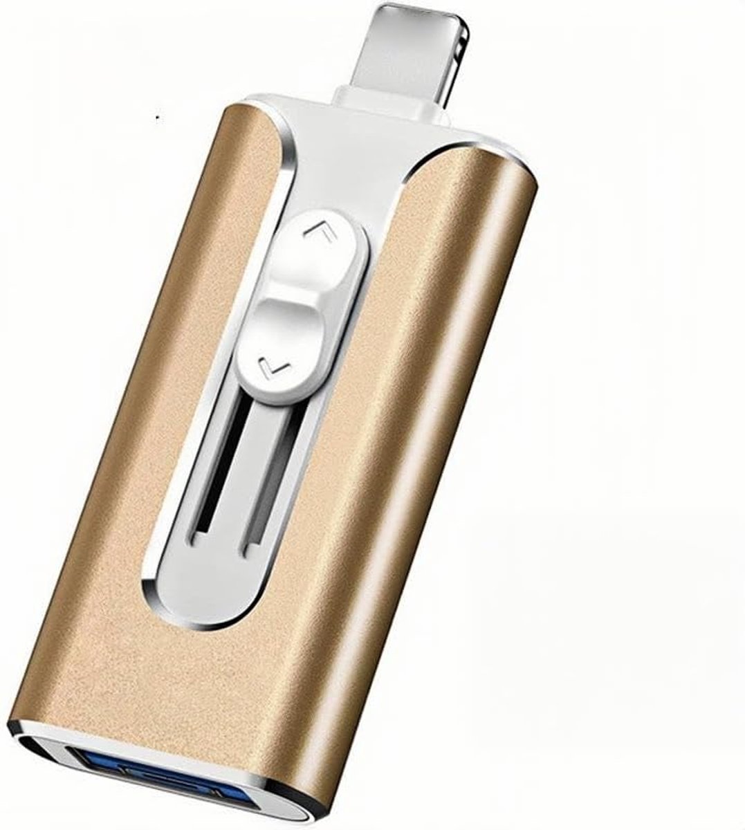 Geschikt voor pc, iPhone en Android-telefoons - USB 3.0 4-in-1 - USB-C - Mini-USB-interface - Flashdrive - Geheugenuitbreiding Geschikt voor telefoons - Goud - 256 GB