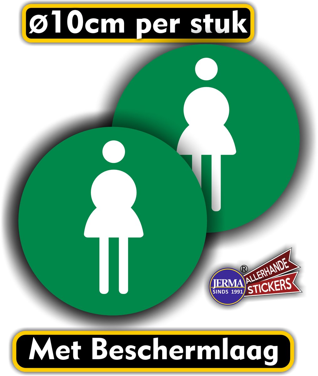 Jerma - Dames Toilet - Sticker - Set 2 stuks - Ø 10 cm - Groen - Zelfklevend - Krasbestendig -Vinyl