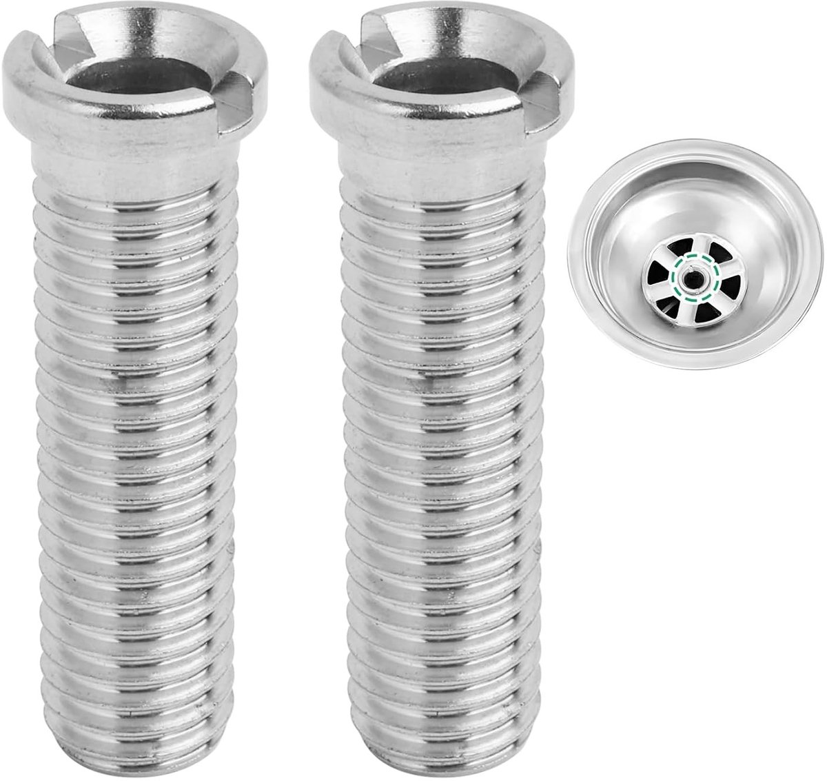 Set van 2 holle schroefdoppen voor keukenafvoer M12 × 45 mm, universele filter, roestvrij staal, afvoeraccessoires, afvoeremmer, installatiehulp