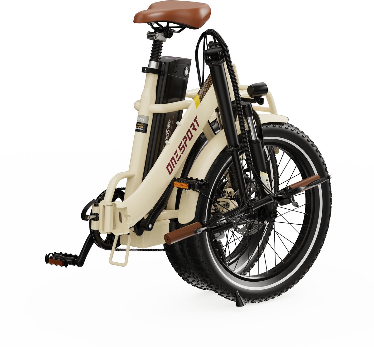 ONESPORT-Opvouwbare elektrische stadsfiets-120 km ondersteuning-816Wh grote accu-20x3.0 inch brede banden-250W stille motor-40Nm koppel-48V17Ah-voor-achter schijfrem-vering-bluetooth-weiß thumbnail 2