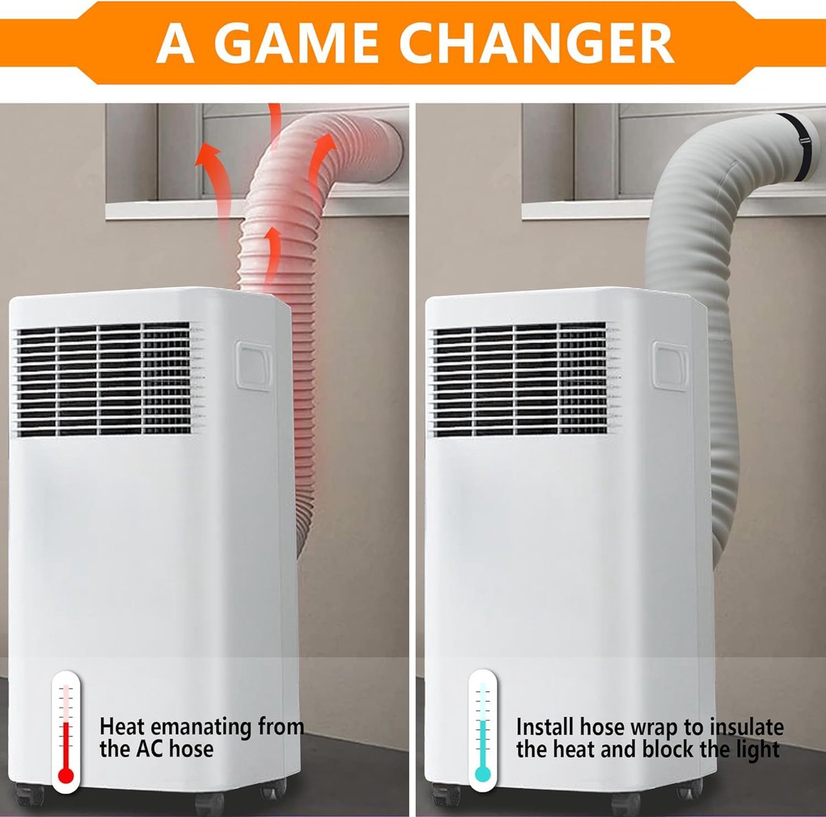 Airconditioner slanghoes - 150 x 53 cm - Airconditioner slangbeschermer - Met 3 gespbanden - Verstelbare airco slang isolatiehoes - Airconditioner kanaalisolatie - Isolatiehoes voor mobiele airco-slangen - Beschermhoes voor afvoerslang - Grijs – foto 2