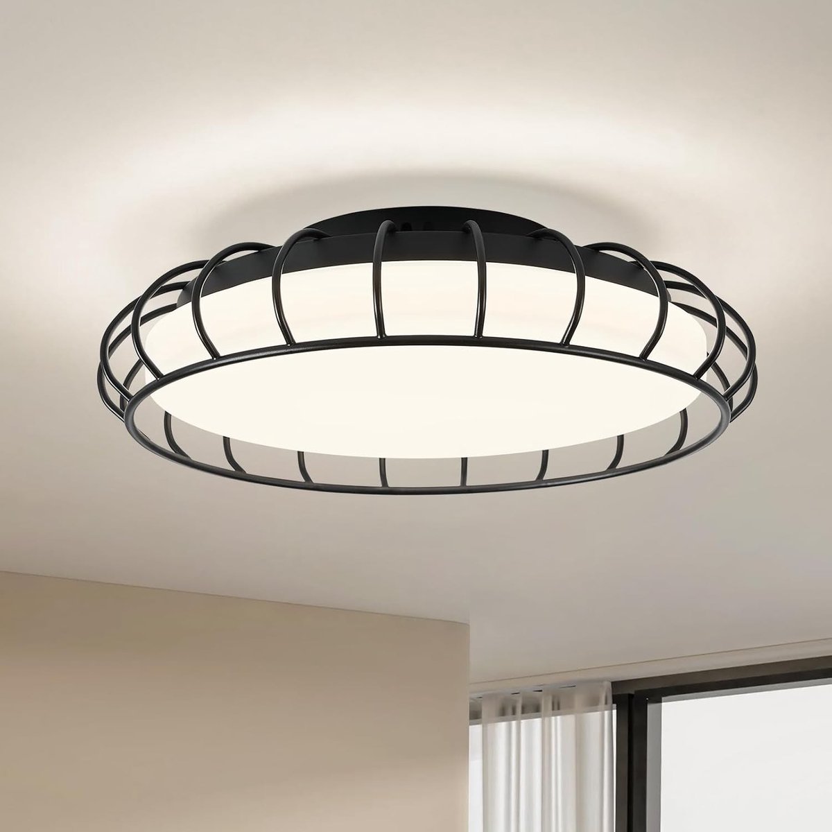 LED Plafondlamp - Zwart Metaal - Ronde Kooistijl - Dimbaar - Voor Diverse Ruimtes