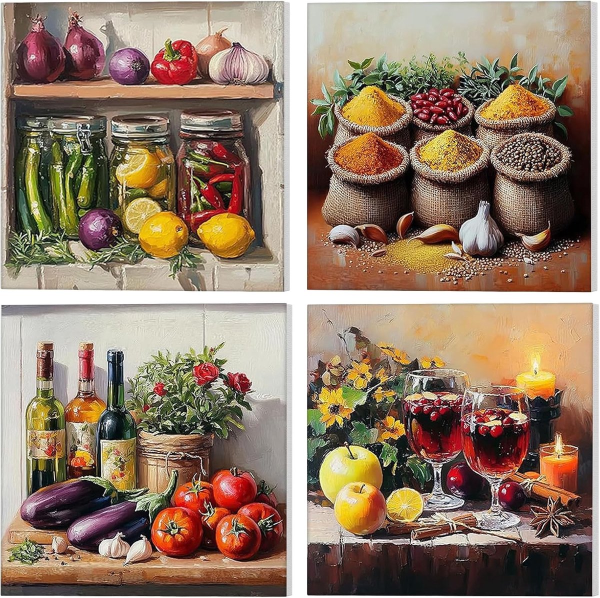Set van 4 Schilderen op Nummer Kits - Canvas - Inclusief Frame - Geschikt voor Beginners - Voor Volwassenen