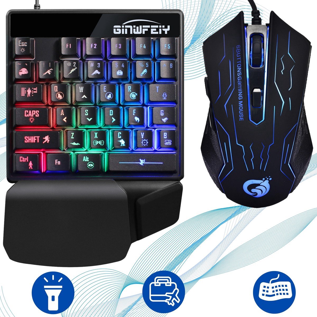 Rision - Game Toetsenbord 35 Toetsen – Ergonomisch - Gaming Keyboard - Gaming Mouse – One Hand Keypad – Keypad – Pc Gaming