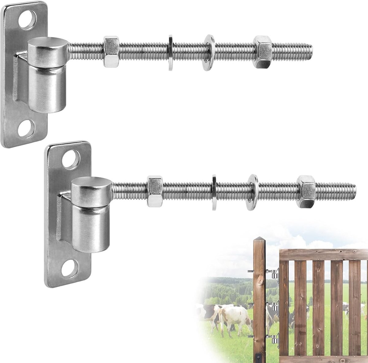 Set van 2 Deur Scharnieren, M12 - 20 cm, J-bouten, Robuuste Scharnieren voor Verstelbare Tuindeuren, Ideaal voor Houten en Metalen Hekken
