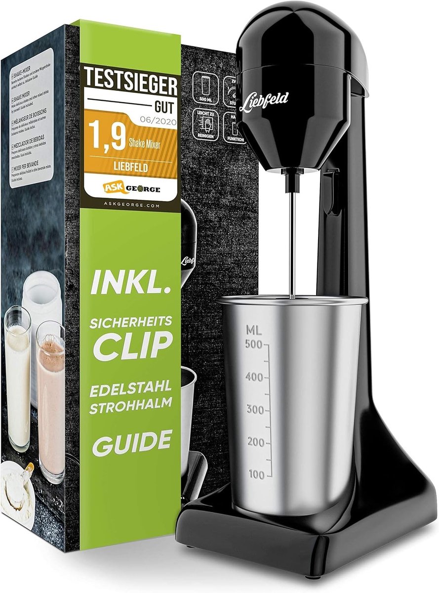 Elektrische Shake- en Smoothiemaker - Roestvrijstaal - Sterke 100 W Motor - Vaatwasmachinebestendig - Voor Fitnessliefhebbers