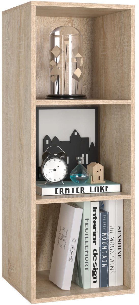 Stervia Boekenkast Verticaal/Horizontaal Met 3 Vakken - Draagvermogen van 8 Kg Per Plank - Makkelijk Schoon Te Maken - Lichtbruin - 30 x 30 x 80
